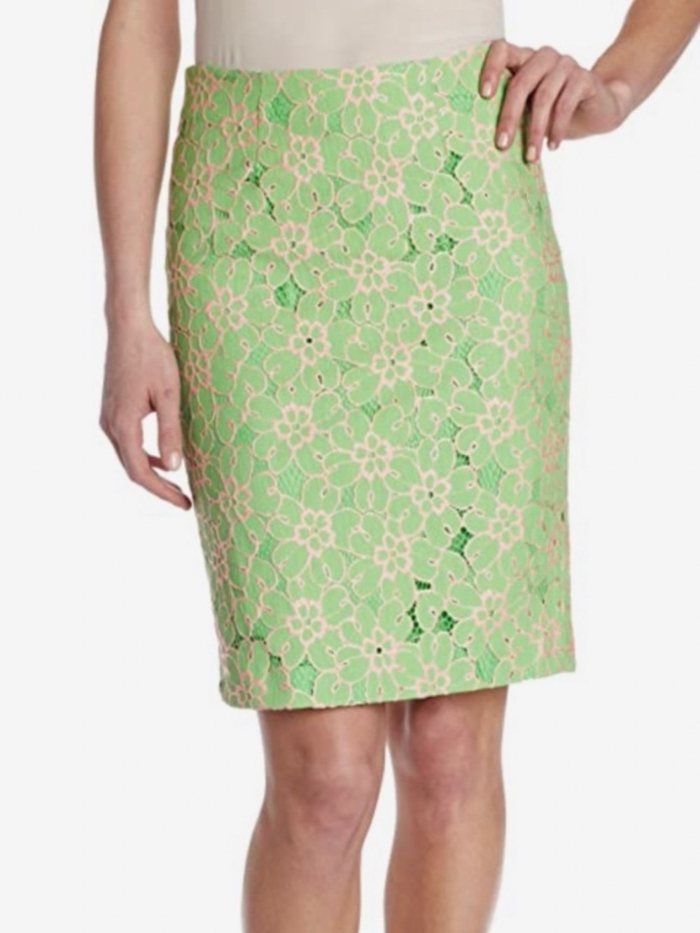 Lilly Pulitzer NEW Hyacinth Skirt Green Pink Pique Lace Womens 2 Preppy Floral